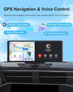 Wireless Carplay Screen for Car, 10.26" Apple Car Play & Android Auto Screen, Car Tablet, Audio Receivers Touchscreen with GPS Navigation/Mirror Link/Siri/FM (No Front & Rear Cameras)