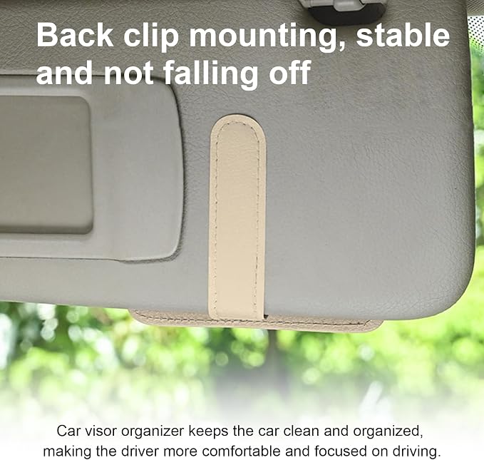 Car Sun Visor Organizer, Small Auto Visor Organizer and Storage, Registration and Document Holder, Vehicle Accessories for Sunglasses, Document, Card, Pen, Driver License (Beige)