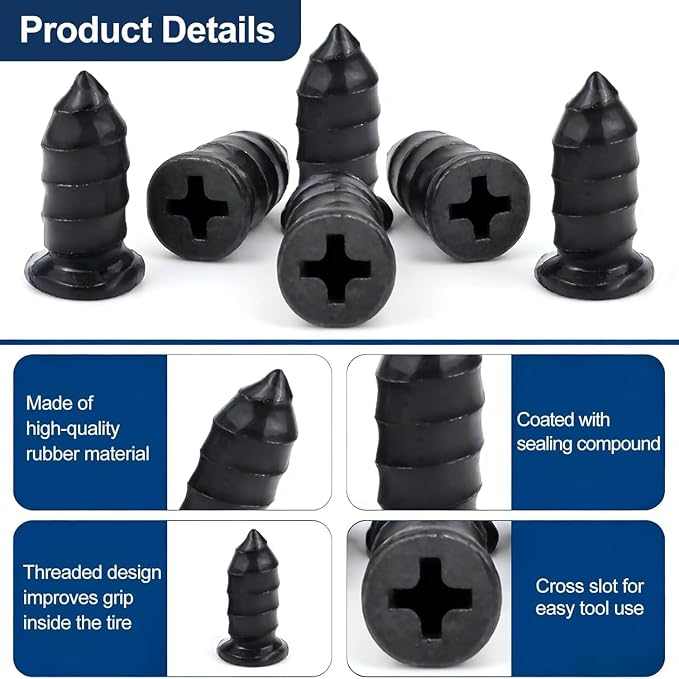 60 PCS Tire Repair Rubber Nails, Spiral Rubber Screw Tire Plug Kit for Tubeless Tires, Quick Self-Service Puncture Repair Tool for Cars, Trucks, Motorcycles, Tractors (61PCS Screwdriver included)