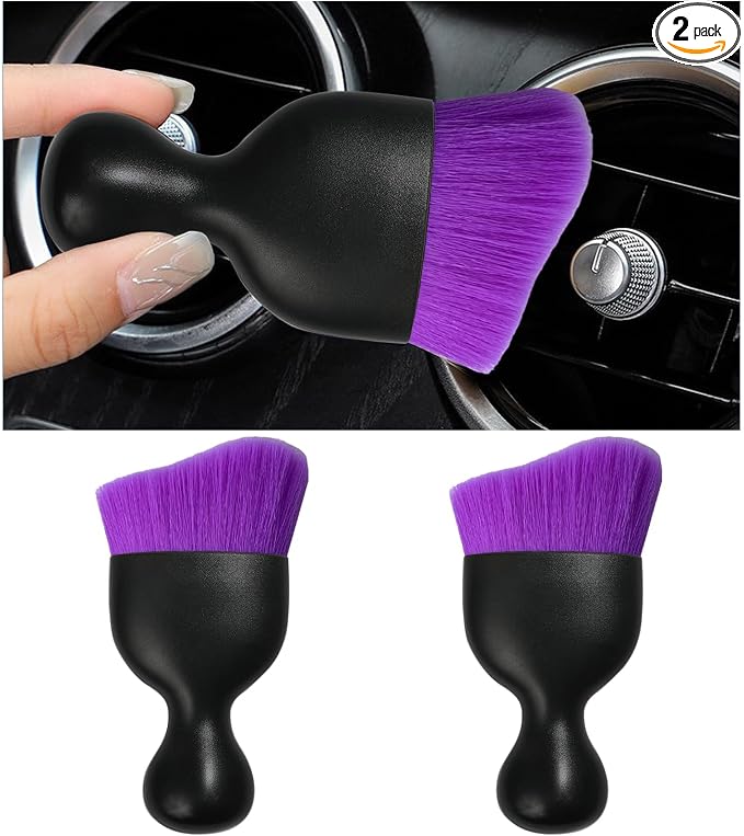 2PCS Car Interior Dust Brush, Soft Scratch Free Auto Detailing Brushes, Universal Vehicle Interior Cleaning Tool for Automotive Dashboard, Air Vents, Leather (Pure Purple)