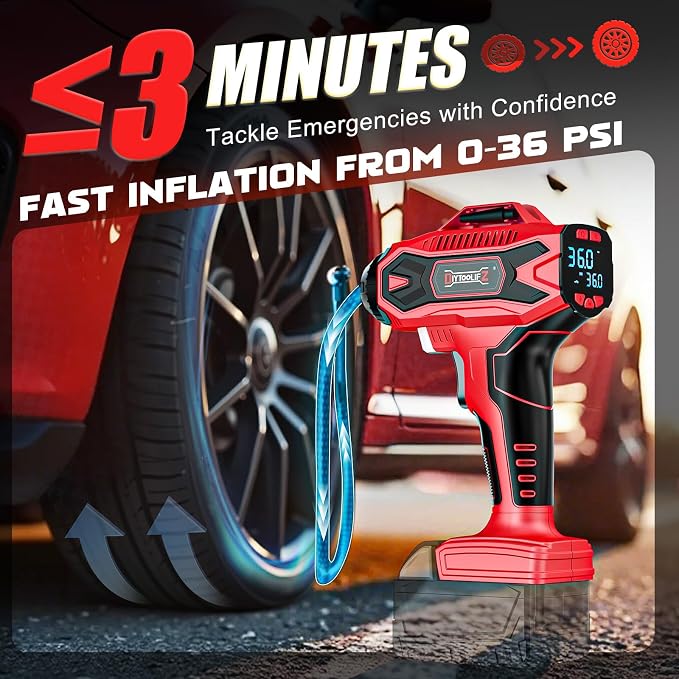 160PSI Cordless Tire Inflator Compatible With Milwaukee 18V Battery, Portable Air Compressor for Auto, Motorcycles, Bikes, Car Air Pump with Auto Shut-Off, LCD Display, LED Light(Tool Only)