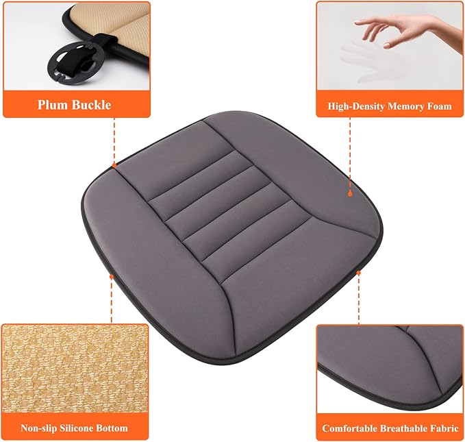 Car Seat Cushion with 1.2inch Comfort Memory Foam, Seat Cushion for Car and Office Chair (Dark Grey)