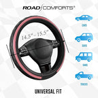 Leather Steering Wheel Cover – Black & Pink, Universal Fit 14.5-15 Inch, Microfiber Leather, Anti-Slip & Breathable Design for Men and Women