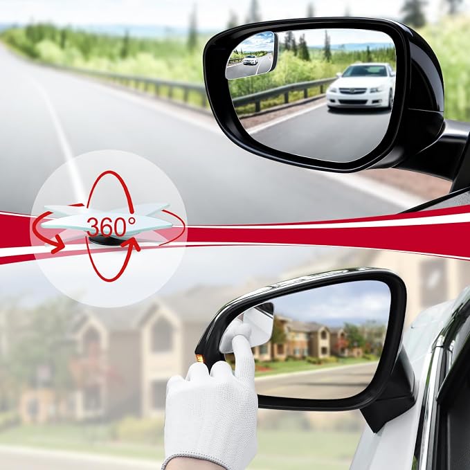 Blind Spot Car Mirror，Asymmetric Fan Shaped HD Glass Frameless Convex Rear View Mirror with wide angle Adjustable Stick for Cars SUV and Trucks, Pack of 2