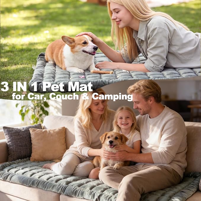 Dog Car Seat Cover for Back Seat, Sliver Gray Flannel Pet Bed Mat, Non-Slip Waterproof Bottom, Washable Dog Bed & Seat Protector for Cars SUVs Trucks, Fits Backseat Extenders