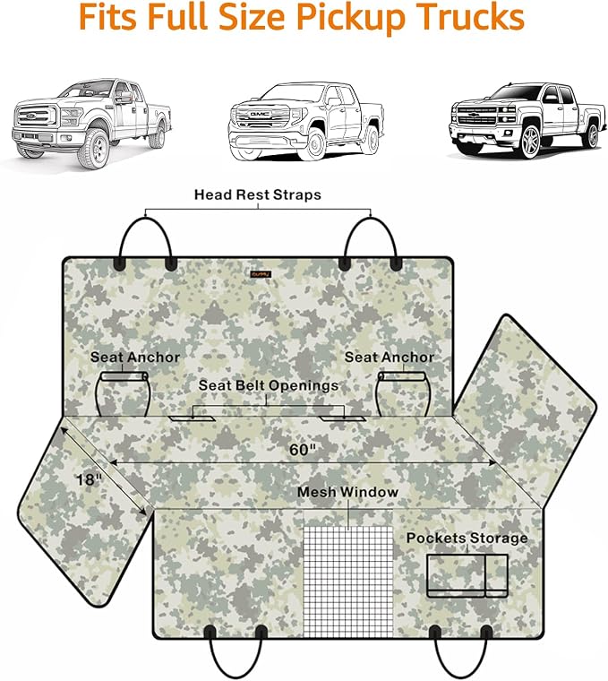 Truck Seat Cover for Dogs Waterproof 900D Soft Back Seat Cover for Crew Cab Protects Vehicle from Dog Hair, Scratches, Dirt Durable Rear Seat Cover for Pickup Truck F150 F250 Ram GMC 1500 2500
