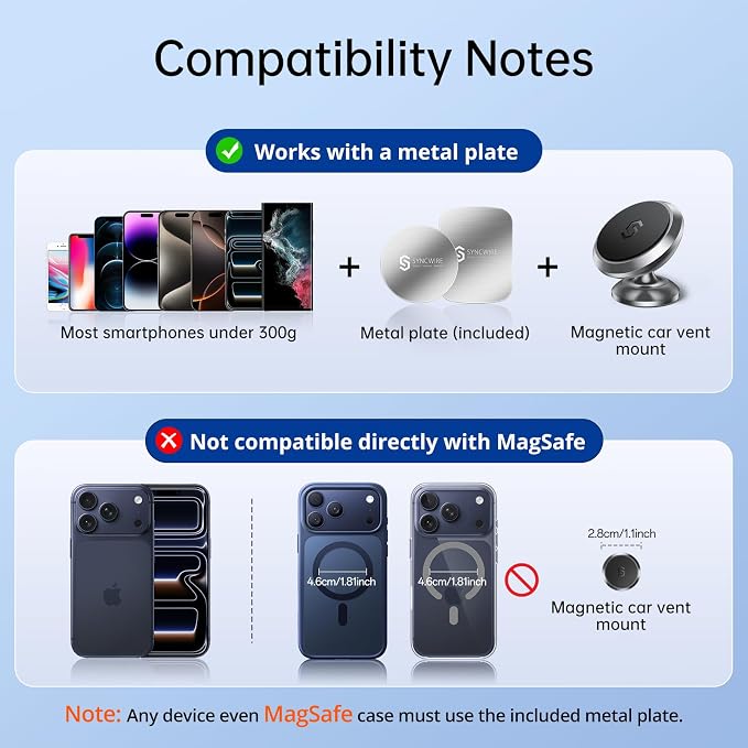 Magnetic Car Phone Holder for Dashboard, 360° Adjustable Strong Magnets Cell Phone Car Mount Compatible with iPhone, Samsung, Android - Gray