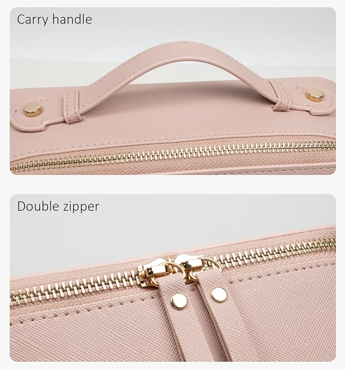 Clear Makeup Bag Organizer,Travel Toiletry Bag Cosmetic Case for Women,Portable Beach Make Up Skincare Pouch Car Organizer Bag with Zippers for Essentials(Large-Nude)