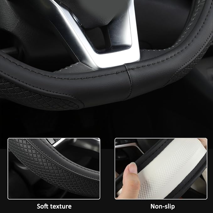 Customized Auto Car Steering Wheel Cover for Nissan,D Shaped Steering Wheel Cover for Rogue,Altima,Kicks (D-Shaped-Black)