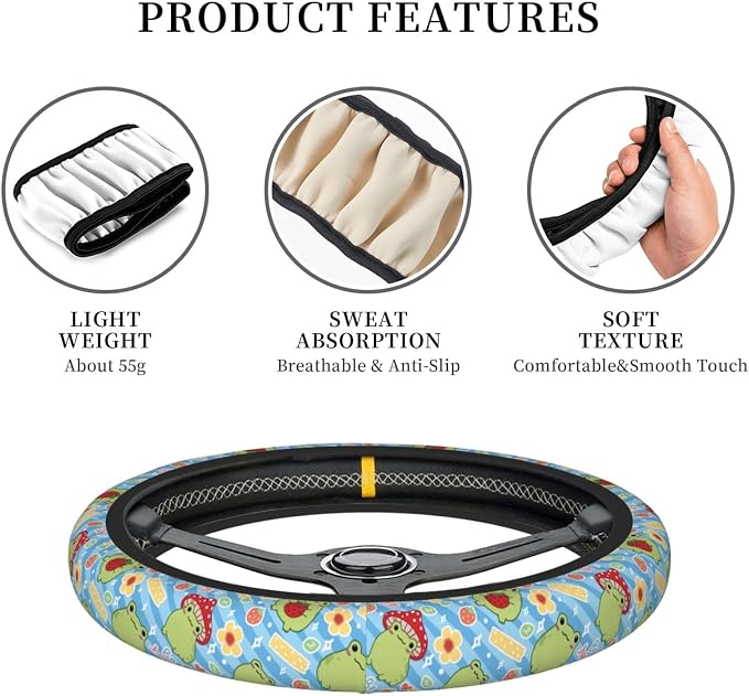 Happy Frog Elastic Steering Wheel Cover Non-Slip Breathable Steering Wheel Protector Fit Auto, SUVs, Truck