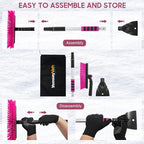 39in Car Snow Brush Ice Scraper 360° Rotating, Magenta Pink