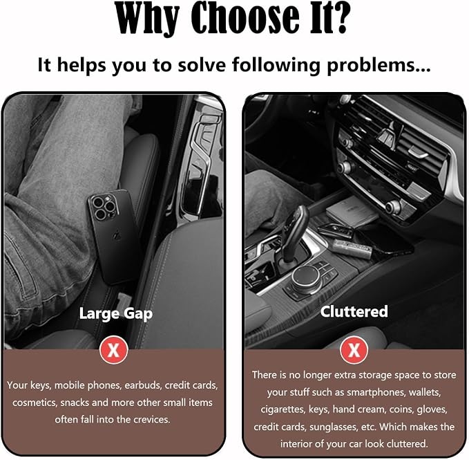 Seat Gap Storage Box for Your Car,Trucks, Auto Seat Gap Filler Organizer 2 Pack, Fill the Gap Space Between the Console and Side Seats, Universal Car Accessories Gap Storage Organizer, Brown