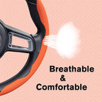 Nappa Leather Steering Wheel Cover, Segmented Steering Wheel Protector, 2PCS Universal 99% Car Wheel Cover Protector (Orange)