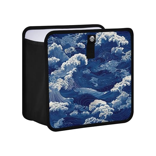 Car Trash Can Organizer Bin with Adjustable Strap for Back Front Seat Console Waterproof Leakproof Collapsible Portable 11 Inch Blue Ocean Waves