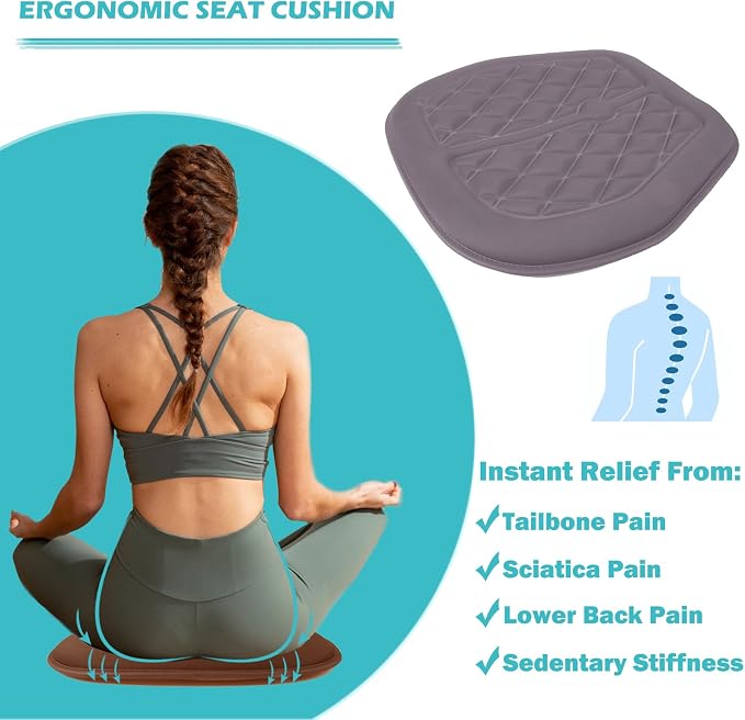 Car Seat Cushion, Comfort Memory Foam Driver Seat Cushion Improve Driving View, Sciatica and Lower Back Pain Relief, Seat Cushions for Car Seat Driver, Home Office Chair, Wheelchair - Gray