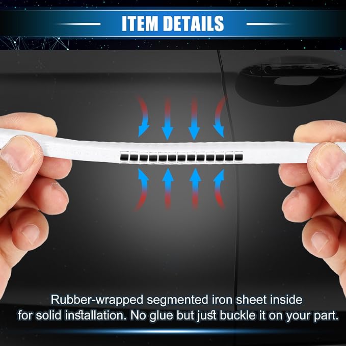 Car Door Edge Guard, 16.4ft U Shape Rubber Edge Trim Seal Strip Protector Universal for Car Truck ATV Boat Multifunctional No Glue PVC Iron White