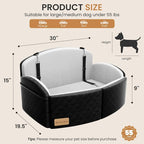 Dog Car Seat for Medium/Large Dogs, Memory Foam Dog Booster Seat with Thick Cushion up to 55 lbs or 2 Small Dogs, Travel Pet Car Seat with Detachable Washable Cover, 2 Safety Leashes (Black/Grey)