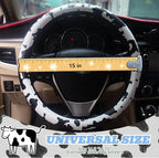 Universal Steering Wheel Cover Women 14.5-15 inch car Accessories Cow Print Western Leather Anime Black and White Cute Wheel Cover Anti-Slip Car Protecter for Men