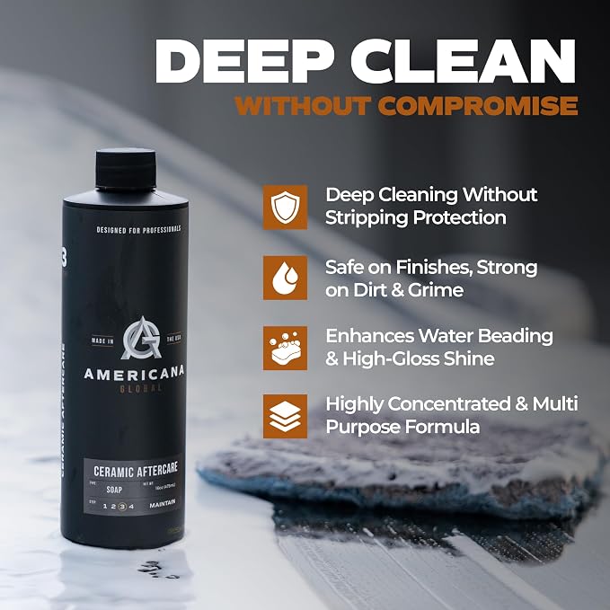 Ceramic Aftercare Soap (16 fl. oz) – pH Neutral 2-in-1 Car Shampoo for Ceramic Coatings, Made in USA, High Foaming, Safe on All Surfaces, Boosts Hydrophobic Protection