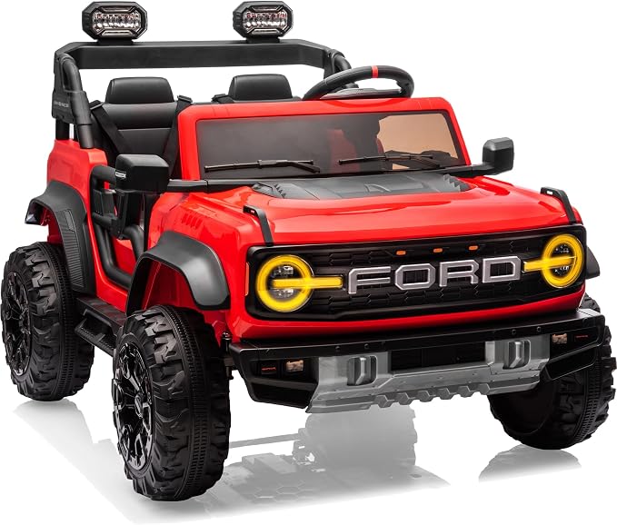 Ford Bronco 24V Ride on Toys for Boys & Girls, 2 Seater Kids Electric Car with Remote Control, Kids Ride on Truck with Rear Wheels Suspension, Led Lights, Safety Belt (24V, Red)