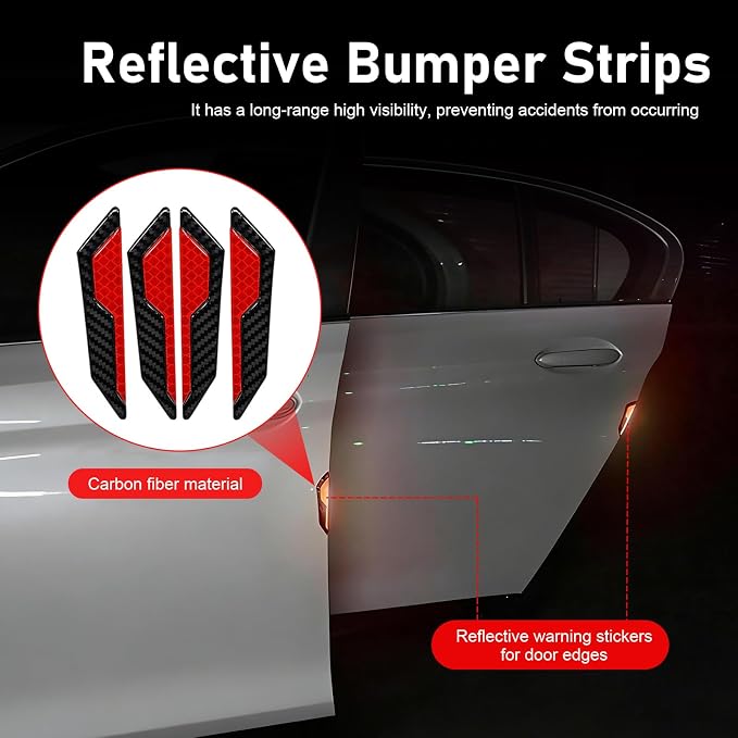 4 PCS Car Door Edge Guard Sticker, Reflective Safety Warning Car Door Protective Strips, Thickened Anti-collision Paint Protector, Universal for Most Vehicles (Red)