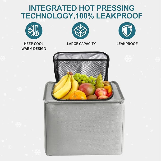 Snuopfy,115L Heavy Duty Collapsible Trunk Storage, with Insulated Leakproof Cooler Bag Vehicle Cargo Organizer with Lid, 3 Compartments, Straps For Car,Suv,Jeep,Sedan-Grey