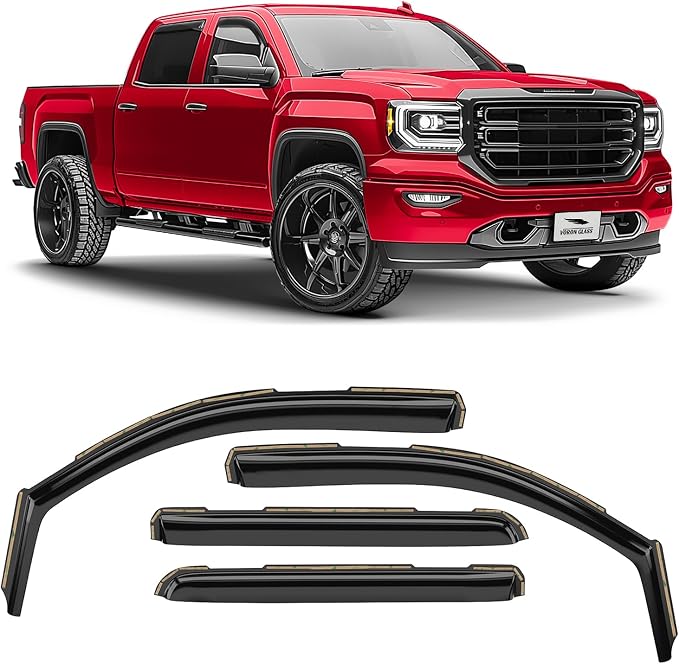 Voron Glass in-Channel Extra Durable Rain Guards for Trucks GMC Sierra 2014-2018 Crew Cab, Window Deflectors, Vent Window Visors, 4 Pieces - 200446