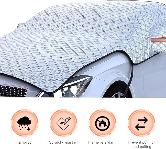 Heavy Duty Winter Car Snow Cover, Thickened Enlarge Hail Protector Cover, Waterproof Windshield Frost Cover with Side Window & Rearview Mirror, Fit for Most Cars (Silver)
