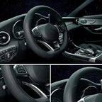 D Shaped Steering Wheel Cover, Flat Bottom Car Wheel Cover 14 1/2-15 inch (37-39 cm), Non-Folding Packaging, Microfiber Leather, Black