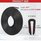 Rubber Edge Trim U Channel - 3/16" Self Adhesive Sheet Metal Edge Guard Protector, EPDM Seal Strip for Car Doors, Steel Plates, Glass, Hatches, Table Corners, Fit 3/16"(4.8mm), 20Ft, Black