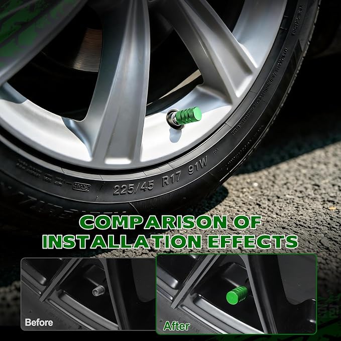 12PCS Tire Valve Stem Caps, Car Exterior Accessories, Aluminum Alloy Valve Cover Universal for Cars, Trucks, Motorcycles and Bicycles (Green)