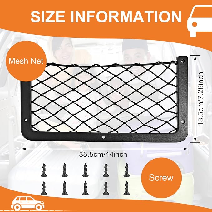 4 Pcs Boat Storage Net Bag, ABS Plastic Car Framed Mesh Net Holder, Phone & Cargo Organizer with Screws for Auto, Rv, Boat, Pontoon, Truck Pocket Storage (14 x 7.3 Inch)