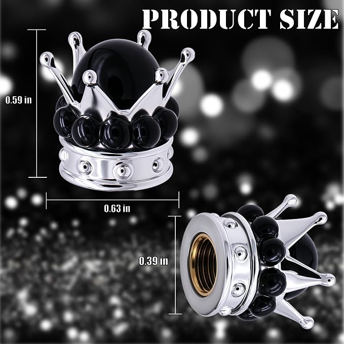 4PCS Crown Bling Tire Stem Valve Caps, Crystal Diamond Tire Air Cap Set Universal Copper Core Stem Covers for Cars, SUV, Trucks, Bikes, Motorcycles, Bicycles (Silver & Black)