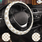 Brown White Checkered Car Steering Wheel Cover