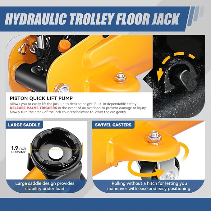 2 Ton Floor Jack with Jack Stands, Heavy Duty Steel Hydraulic Racing Floor Jack with Single Piston Quick Lift Pump, Hydraulic Trolley Service Car Jack, Orange