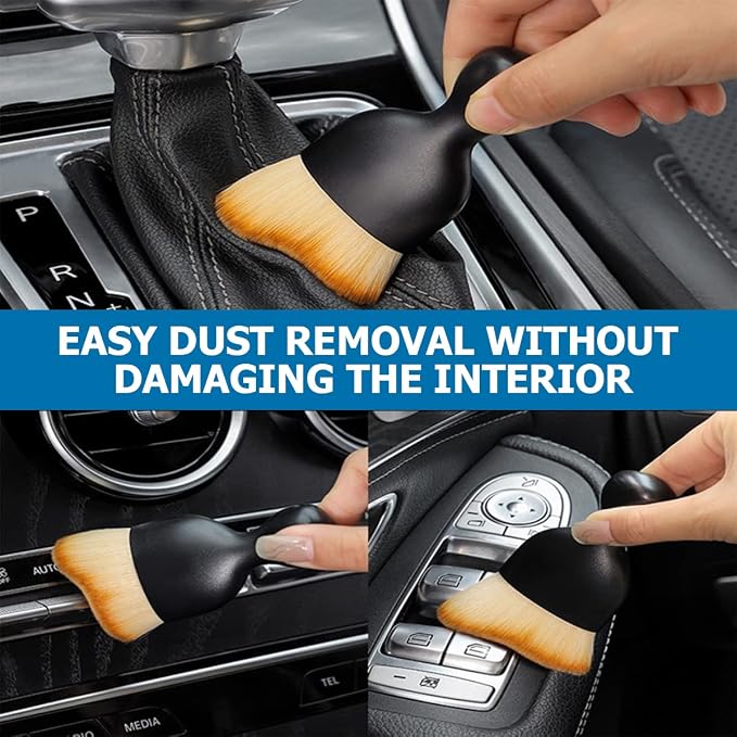 Car Detailing Brush, Auto Interior Dusting Brush, Car Soft Bristle Cleaning Tool, Universal Car Interior Crevice Brush for Dashboard, Air Conditioner Vents, Leather, Computer (Black)