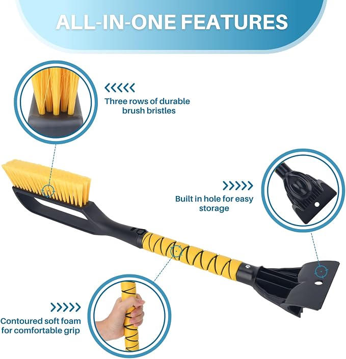 Ice Scrapers for Car Windshield, 2 Pack 27'' Snow Removal Brush for SUV and Truck Window, Automotive Winter Accessories