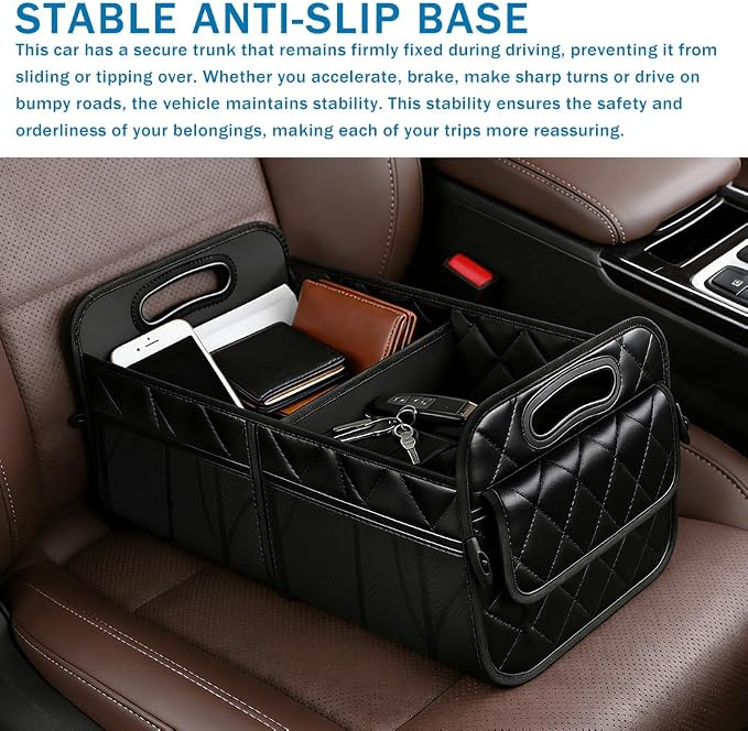 Car Trunk Organizer, Car Organizers and Storage, Large Capacity Vehicle Storage Bag with 6 Pockets, Auto Accessories Foldable & Portable Cargo Organizers for SUV Minivan Truck (Black)