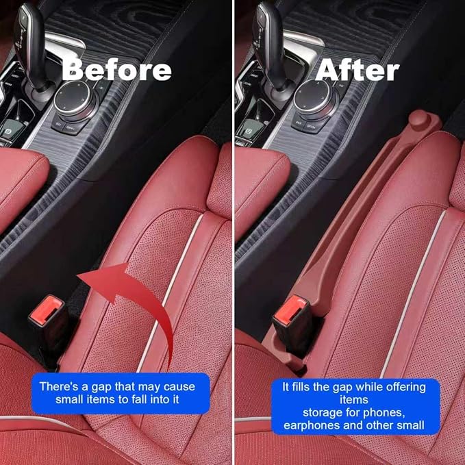 Car Seat Gap Filler 2 Pack with 180° Flip Design - Premium TPE Seat Console Organizer with Storage Box - Universal Fit for Car SUV Truck - Anti-Drop Crevice Blocker (Burgundy)