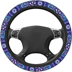 Boho Purple Flower Neoprene Steering Wheel Cover for Men Women Anti-Slip Elastic Steering Wheel Protective Cover 15in Universal Car Accessories Fit Cars, SUVs, Auto