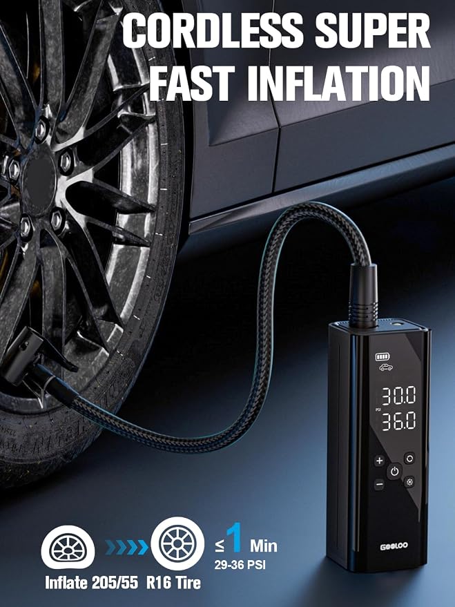 GT150 Tire Inflator Portable Air Compressor,150 PSI,LED Screen | Air Pump with Digital Pressure Gauge, LED Light and Auto Shut-Off Function for Car, Motorcycle, Bicycle, Ball