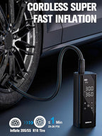 GT150 Tire Inflator Portable Air Compressor,150 PSI,LED Screen | Air Pump with Digital Pressure Gauge, LED Light and Auto Shut-Off Function for Car, Motorcycle, Bicycle, Ball