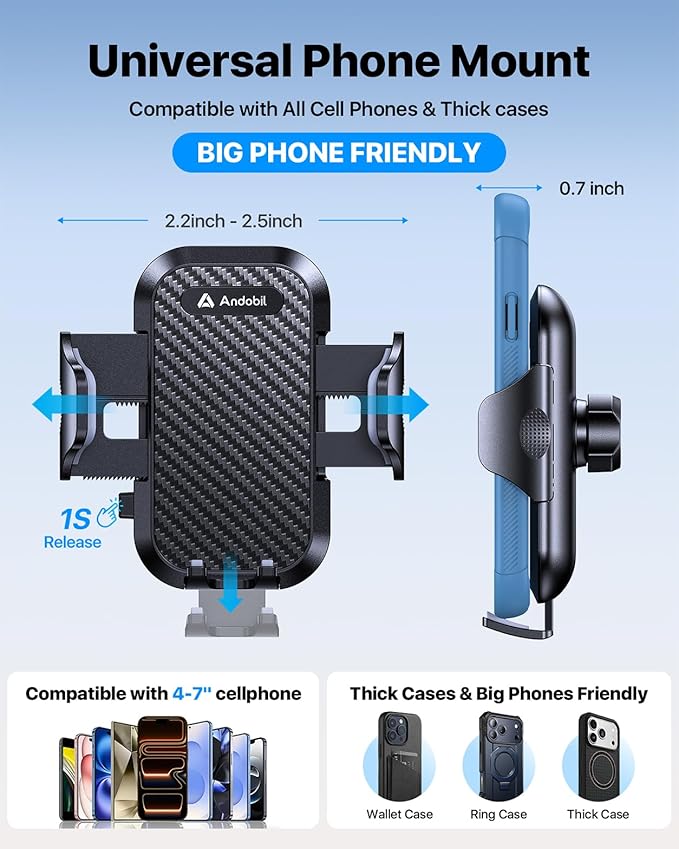 [Upgrade Version Cup Phone Holder for Car Universal Adjustable Long Neck Car Phone Mount Cradle Friendly Compatible with iPhone Samsung Google and All 4.0-7.0 inches Smartphones