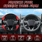 Soft Leather Steering Wheel Cover with Breathable Design and Anti-Slip Grip, Specially Designed for 14.5-15.2 inch Circular Steering Wheels
