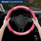 Car Steering Wheel Cover - Microfiber Leather Steering Wheel Wrap Sports 14.5-15 Inch Steering Wheel Cover Non-Slip for Men Women Pink & HotPink Color