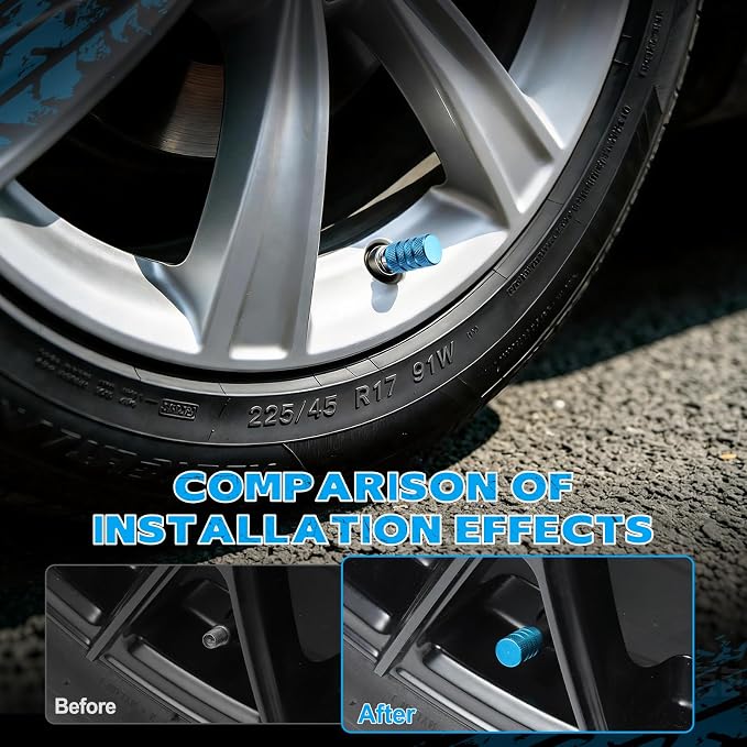 12PCS Tire Valve Stem Caps, Car Exterior Accessories, Aluminum Alloy Valve Cover Universal for Cars, Trucks, Motorcycles and Bicycles (Sky Blue)