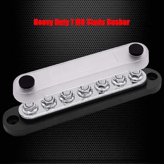7 x M6 (1/4") Studs Power Distribution Block Bus Bar 12V, 5.9" HD 150A Marine BusBar Battery Distribution Block W/Cover for Car Boat Solar (Black)