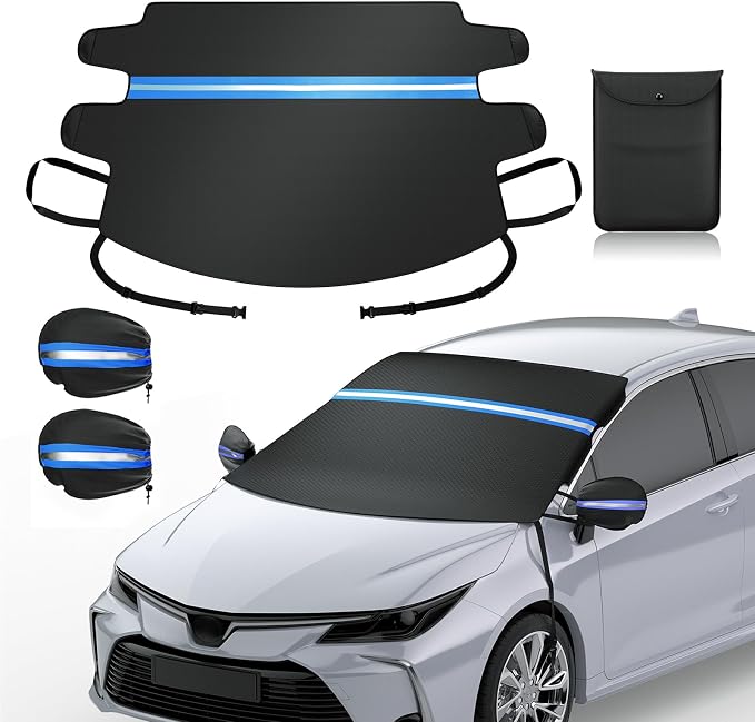 Car Windshield Snow Cover Fit for Most Cars, Sedans, SUVs- 57"x 45" | Windshield Snow Cover with Mirror Covers, Upgraded Windproof Elastic Buckles, Anti-Theft, Frostproof & Snowproof