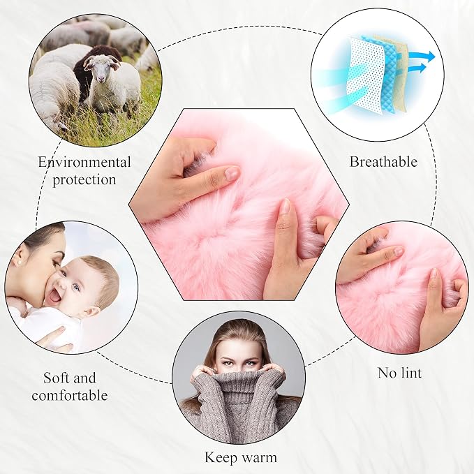 Furry Armrest Cover Auto Center Console Cover Car Soft Console Pad, Real Sheepskin Wool Soft Fluffy Auto Center Armrest Pad for Most Car Decoration Protector(Light Pink)