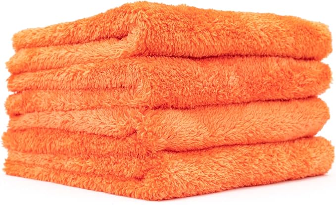 Eagle Edgeless 500 (4-Pack) Professional Korean 70/30 Blend Super Plush Microfiber Detailing Towels, 500GSM, 16in x 16in, Orange